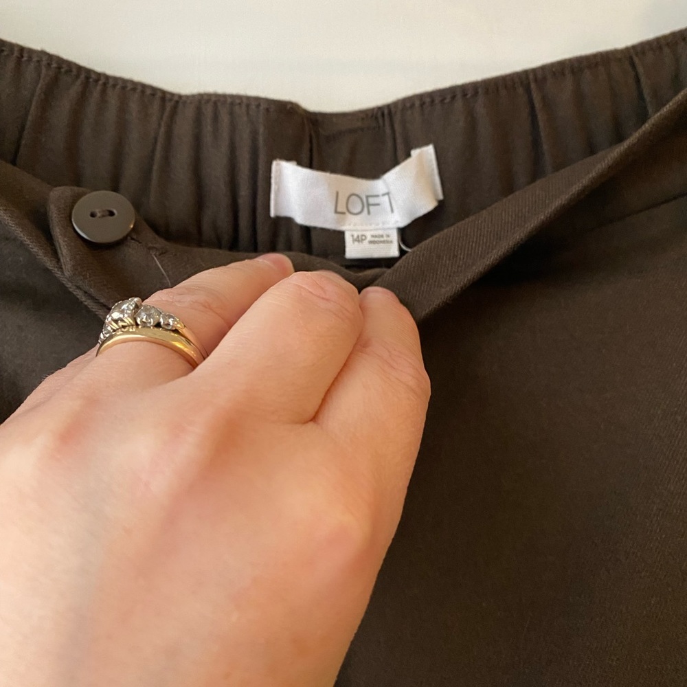 NWT Loft 14 p petite chocolate brown flannel ankle pants trousers elastic waist - Picture 4 of 7